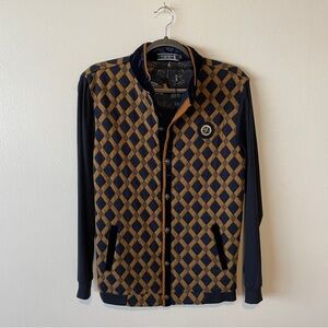 Stylish Navy and Brown Patterned Bomber Jacket